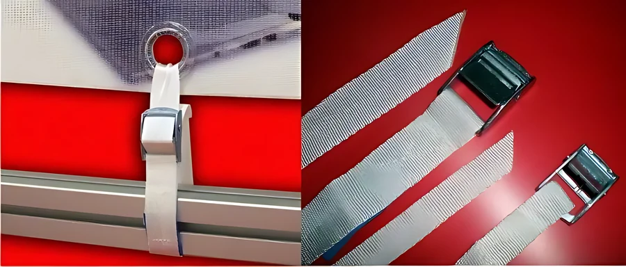Cincha de nylon con cierre metálico para tensar lonas, reutilizable