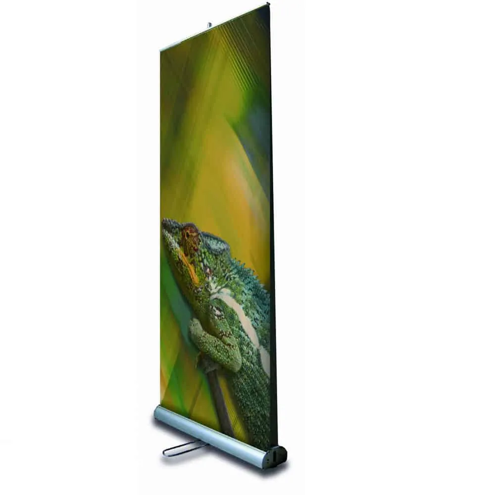 Display enrollable Roll-Up de dos caras con estructura de aluminio