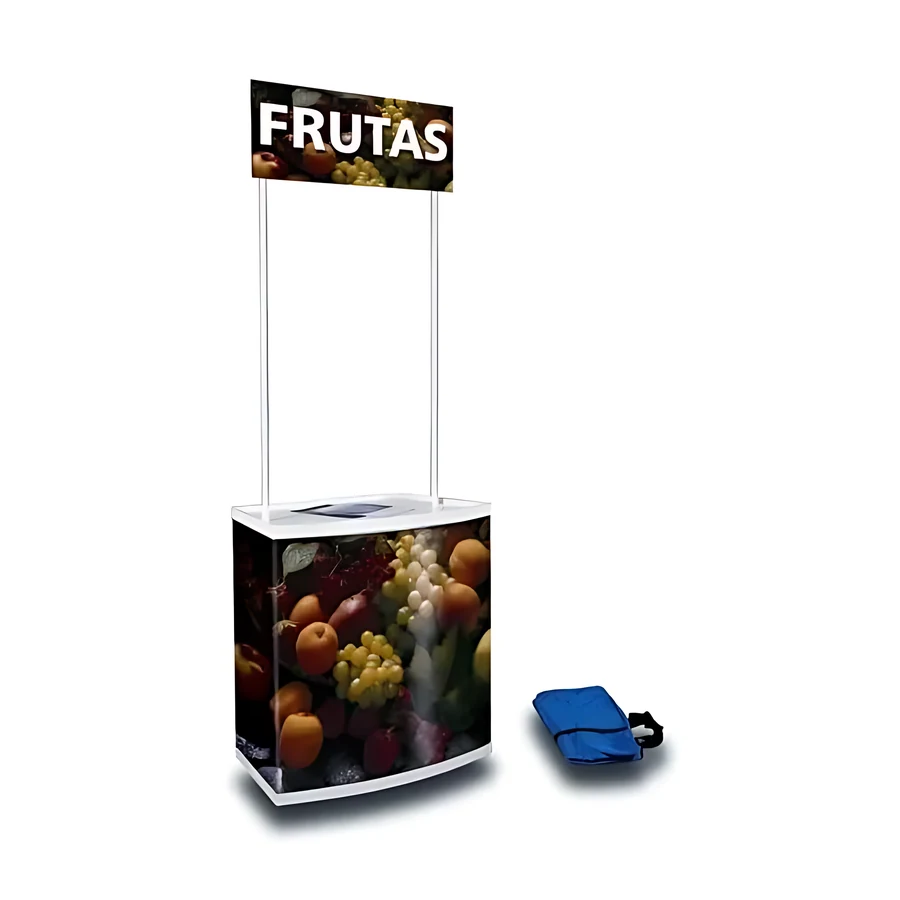 Mostrador de degustación desmontable con baldas y cartela personalizable