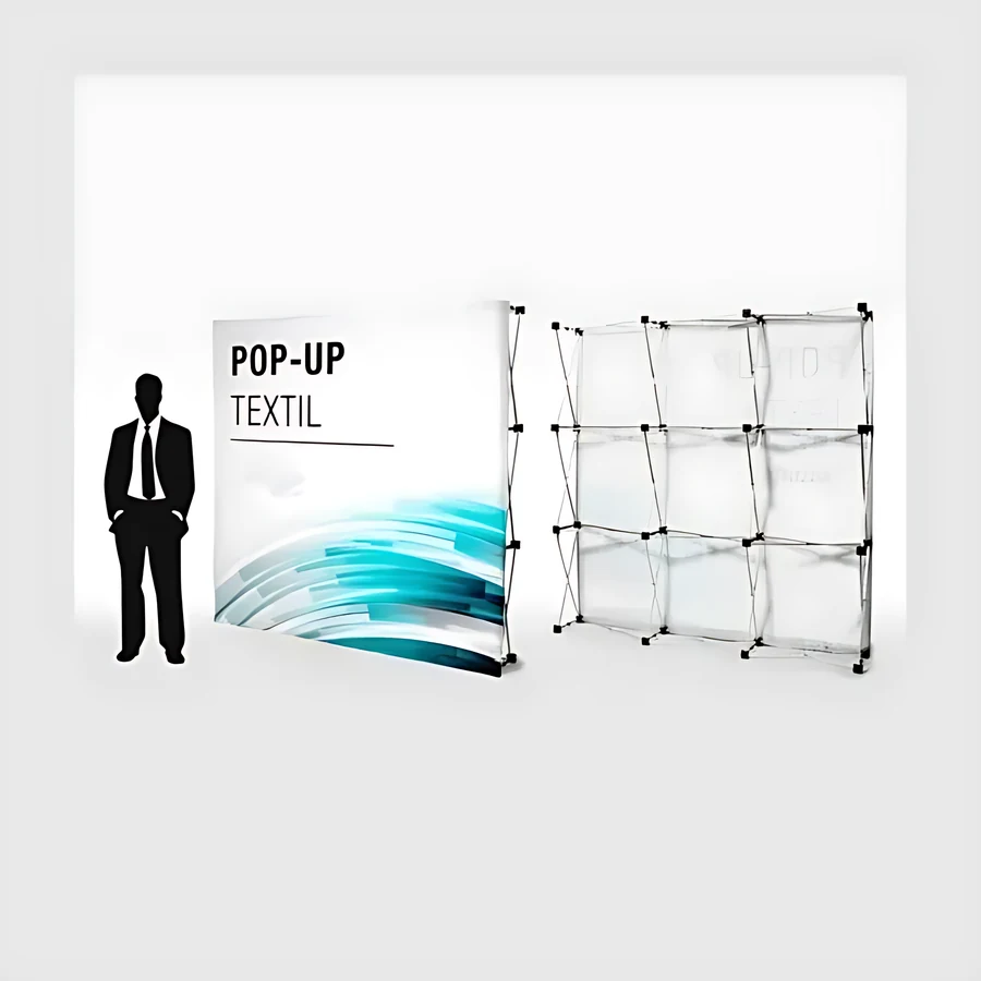 Pop-Up textil con estructura de aluminio plegable y sujeción por velcro